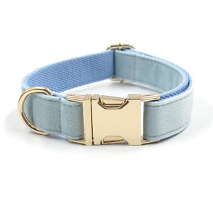 Luxury Velvet Crush Pale Blue - Leash, Poop Bag Holder & Personalised Collar