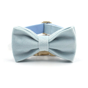 Luxury Velvet Crush Pale Blue - Leash, Poop Bag Holder & Personalised Collar