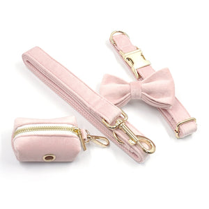 Luxury Velvet Crush Pale Pink - Leash, Poop Bag Holder & Personalised Collar