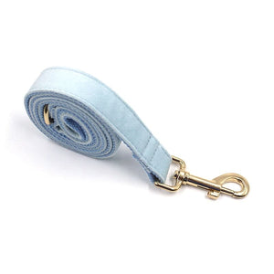 Luxury Velvet Crush Pale Blue - Leash, Poop Bag Holder & Personalised Collar