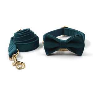 Luxury Velvet Crush Emerald - Leash, Poop Bag Holder & Personalised Collar