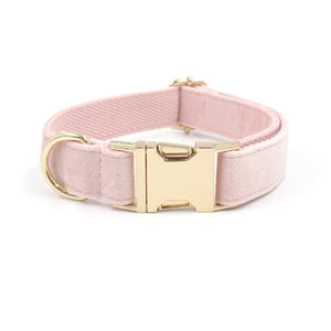 Luxury Velvet Crush Pale Pink - Leash, Poop Bag Holder & Personalised Collar