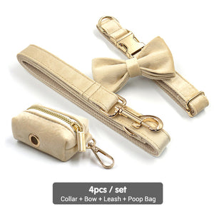 Luxury Velvet Crush Beige - Leash, Poop Bag Holder & Personalised Collar