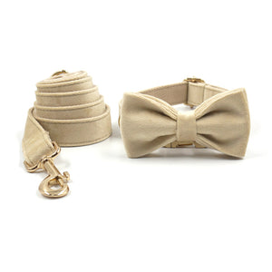 Luxury Velvet Crush Beige - Leash, Poop Bag Holder & Personalised Collar