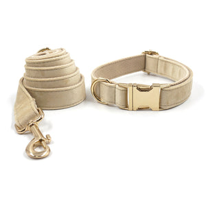 Luxury Velvet Crush Beige - Leash, Poop Bag Holder & Personalised Collar