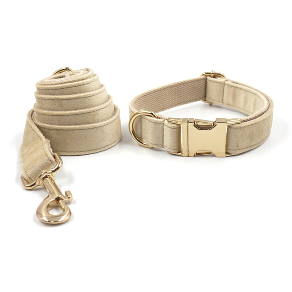 Load image into Gallery viewer, Luxury Velvet Crush Beige - Leash, Poop Bag Holder &amp; Personalised Collar
