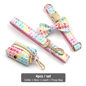 Watercolour Love Pink - Leash, Poop Bag Holder & Personalised Collar