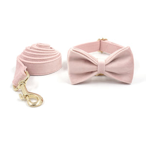 Luxury Velvet Crush Pale Pink - Leash, Poop Bag Holder & Personalised Collar