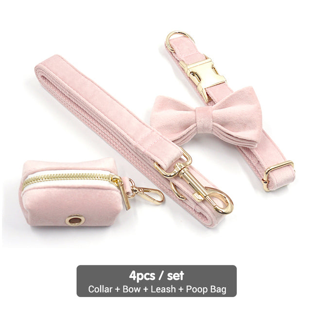 Luxury Velvet Crush Pale Pink - Leash, Poop Bag Holder & Personalised Collar