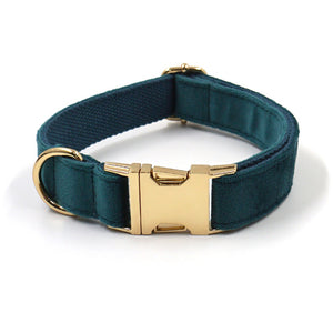 Luxury Velvet Crush Emerald - Leash, Poop Bag Holder & Personalised Collar