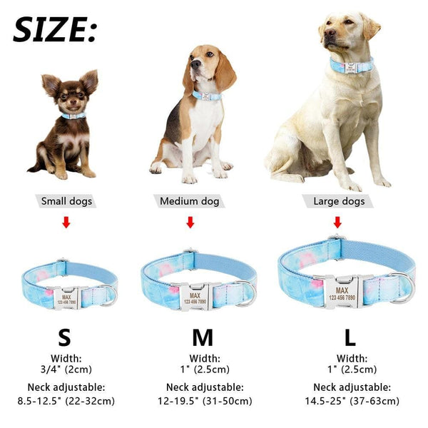 Load image into Gallery viewer, Personalised dog collar pale blue size guide
