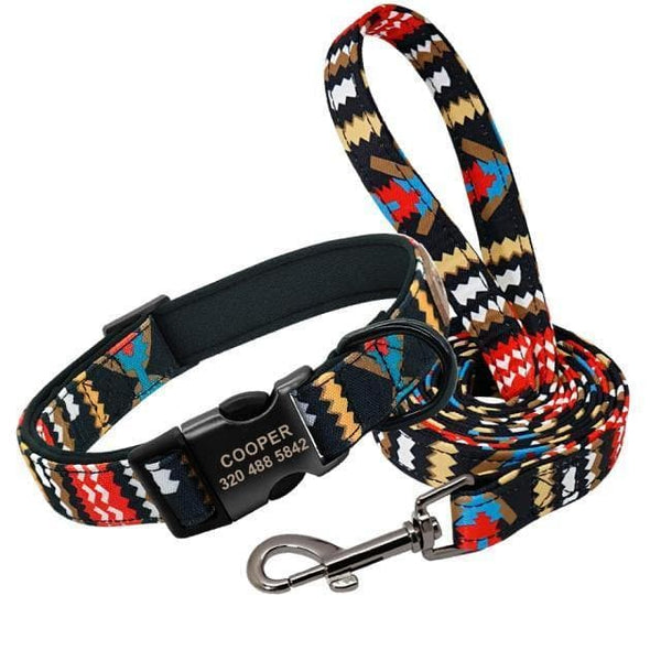 Load image into Gallery viewer, personalised dog collar and leash set engraved with name and phone number
