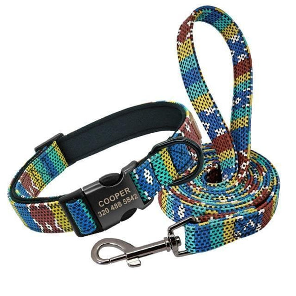 Load image into Gallery viewer, personalised dog collar and leash set engraved with name and phone number
