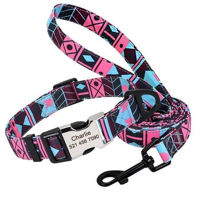 personalised dog collar with engraving and matching leash set