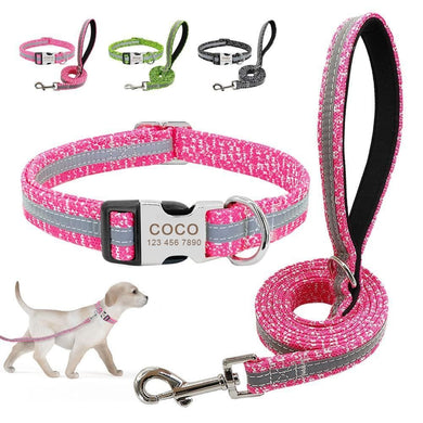 personalised dog collar with engraving and matching leash set