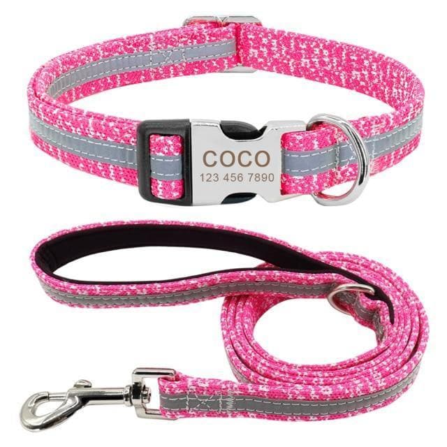 personalised dog collar with engraving and matching leash set