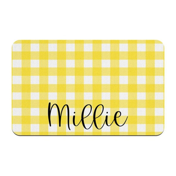 Load image into Gallery viewer, Yellow Plaid Pet Food Mat - Personalised
