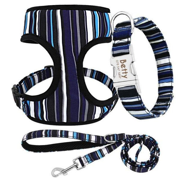 Load image into Gallery viewer, dog harness personalised collar with engraving and matching leash

