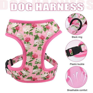 floral dog harness and leash set pink