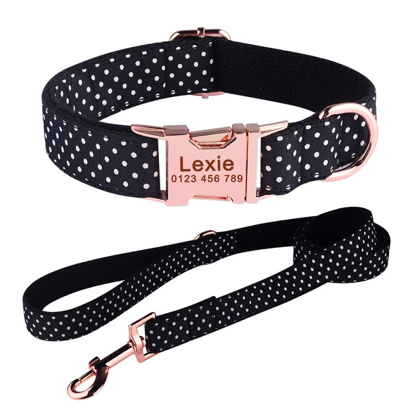 Load image into Gallery viewer, Sunday Best Black Polka - 2 Piece Set - Leash &amp; Personalised Collar
