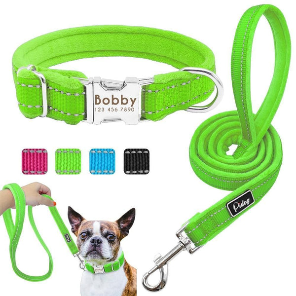 Load image into Gallery viewer, Personalised dog collar with engraving and matching leash set
