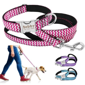 personalised dog collar with engraving and matching leash set